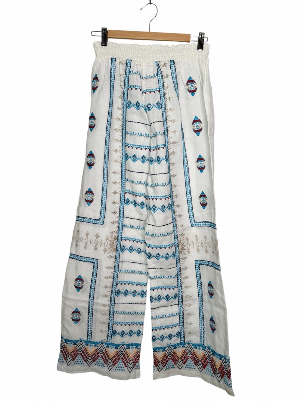 Johnny Was Embroidered Linen Elastic Waist Linen Wide Leg Pants Size Medium - Picture 1 of 7